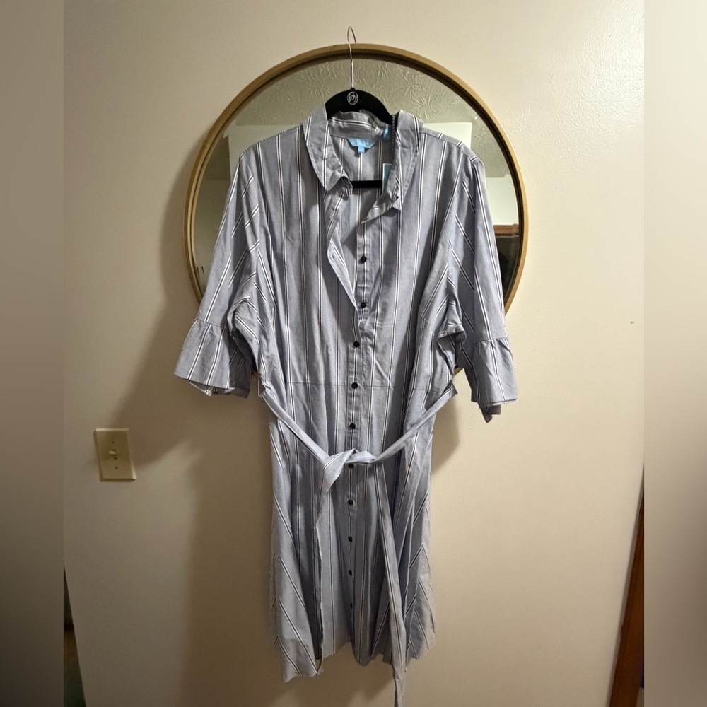 Draper James Blue and White Striped Shirt Dress